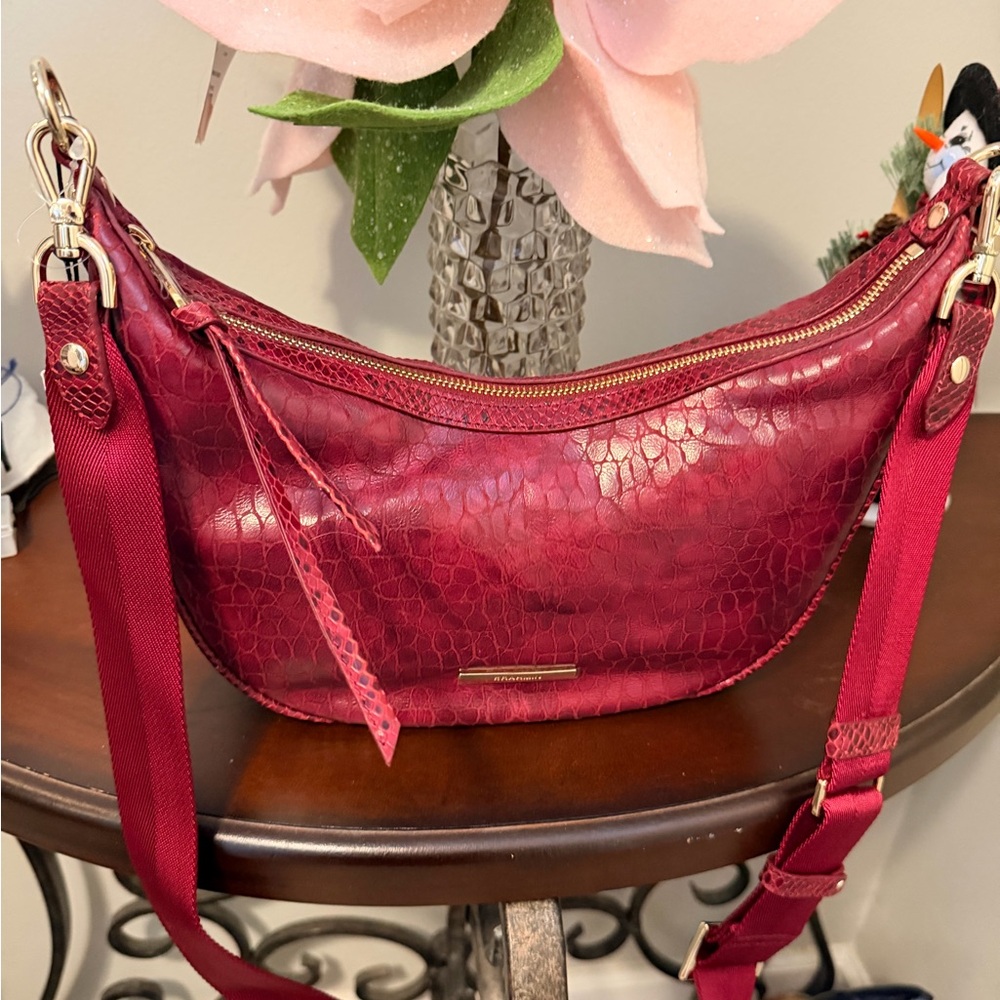 Brahmin Deep Red Textured Crossbody Bag
